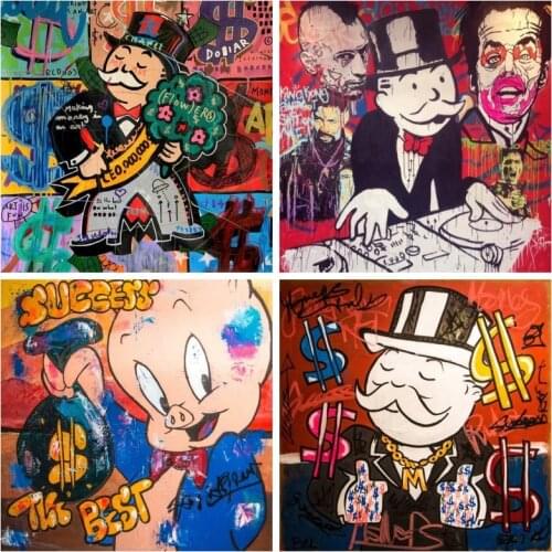 Poster Alec Monopoly Rich Money Cartoon Canvas Painting on The Wall Art Poster and Prints Graffiti Art Wall Pictures Home Decor