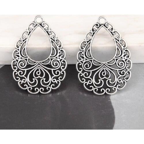 10pcs Silver Color Chandelier Charms Drop Shaped Pendant For DIY Handmade Jewelry Making Accessorie 34x24mm