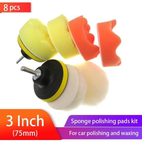 8Pcs/Set 3 Inch75mm Buffing Pad sponge Polishing Pad Kit For Car Polisher with M10 Thread Abrasive Tools