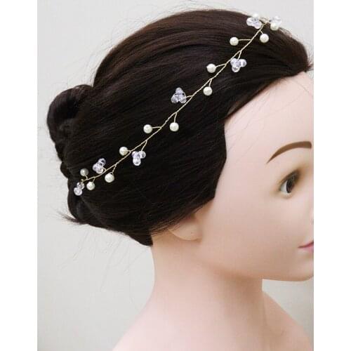 Simple Gold Silver Beads Handmade Headband Crystal Pearl Headdress For Women Wedding Bridal Hair Accessories Girls Hair Vine