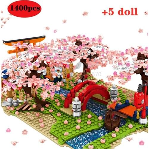 Sembo 2021 New Japanese Style Cherry Blossom River Cherrys Blossom Street View Model Building Blocks Diy Kit Toys For Girls Gift