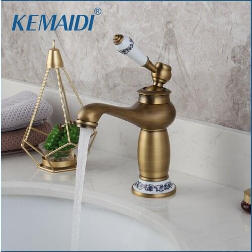 KEMAIDI Antique Bronze Bathroom Faucet Deck Mounted Hot And Cold Faucet Washbasin Mixer Sink Faucet Mixer Tap