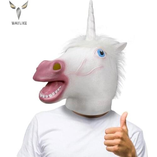 WAYLIKE Magical Unicorn Horse Mask Novelty Halloween Costume Party Unicorn Latex Animal Head Mask For Party