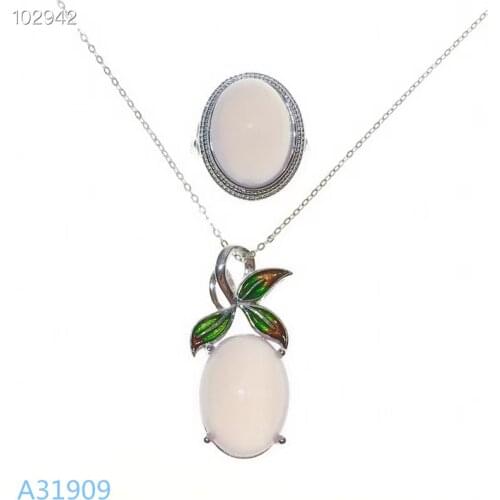 KJJEAXCMY boutique jewelry 925 sterling silver inlaid natural powder chalcedony necklace pendant ring set support detection luxu