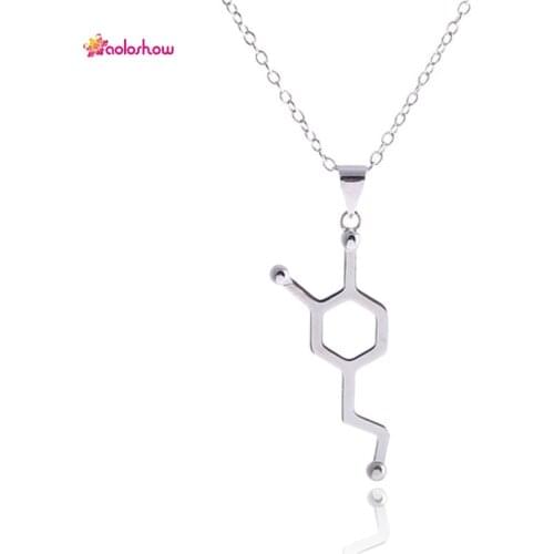 AOLOSHOW Science Necklaces for Women Copper Silver color Dopamine Love Necklace Molecules Pendant Chemistry Charm Necklace N2468