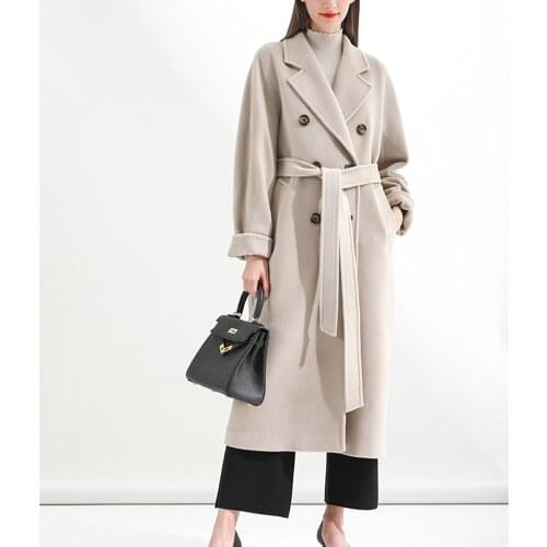 Long Coat Women Double Breasted Lapel Collar Winter Coat Solid Color Woolen Long Jacket Winter Clothing Casual 3XL