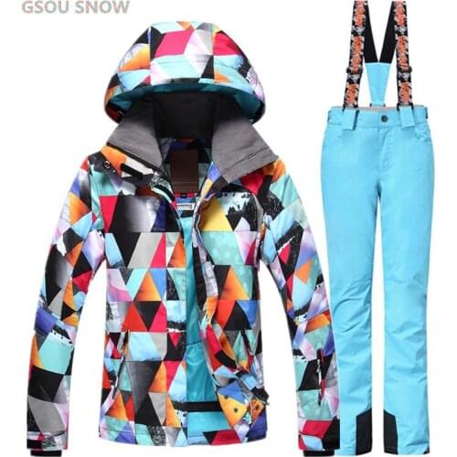 GSOU SNOW Winter Jackets Woman Snowboarding winter sports clothing, ski sets Waterproof thick-30 warm suit Jackets + pants