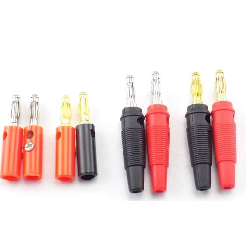 1/4 pairs banana plug Audio Speaker Screw 4mm Banana Gold Silver Plate Plugs Connector adapter Solderless Black Red color