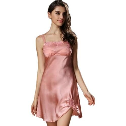 100% Satin Silk 2016 Summer Lady Women StriThetti StriT Nigh Dress Nightgowns Women Sexy Sleepwear Lingerie Free Shipping iT319