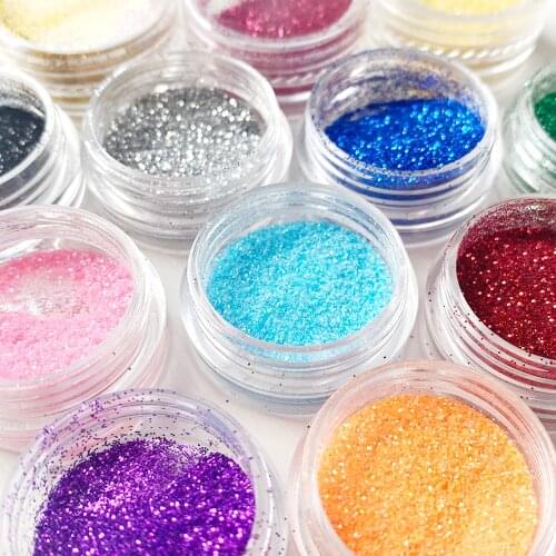 12Pcs/Set Nail Glitter Mixed Colors Nail Glitter Powder Dust UV Gel Polish Acrylic Nail Tips DIY Manicure Decoration Tools