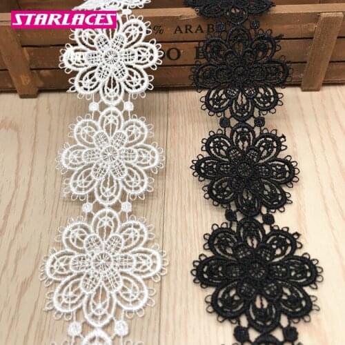 14yards width5.5cm black white water-soluble flower lace trim fabric lace ribbon DIY wedding dress clothes decorative accessorie