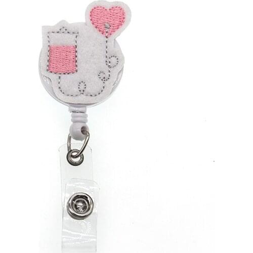 20pcs/Lot Hospital Medical Nurse Felt Retractable Badge Holder Reel Pink Hanging Bottle Badge Holder