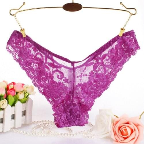 2020 cheap Sexy transparent lace Large size underpants low waist triangle women underpants sexy panties kaguster Solid low-Rise