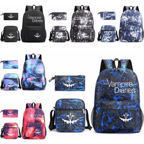 3 Pcs The Vampire Diaries Backpack for School Teenagers Girls Boys Canvas Women Backpack Black Bookbag Fashion Travel Mochilas