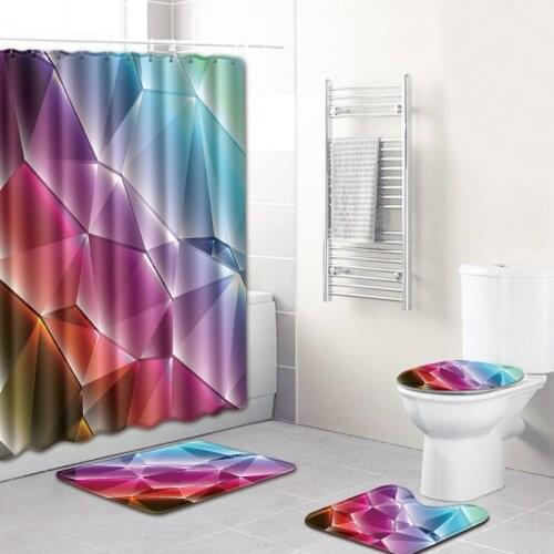 3D Geometry Design Pattern Bathroom Shower Curtain Pedestal Toilet Seat Mat+Lid+Bath Mat Home Decor Anti Slip Carpet 4Pcs