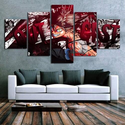 5 Pieces Wall Art Canvas Painting Black Clover Animation Poster Modern Canvas Pictures For Living Room Home Decoration Frames
