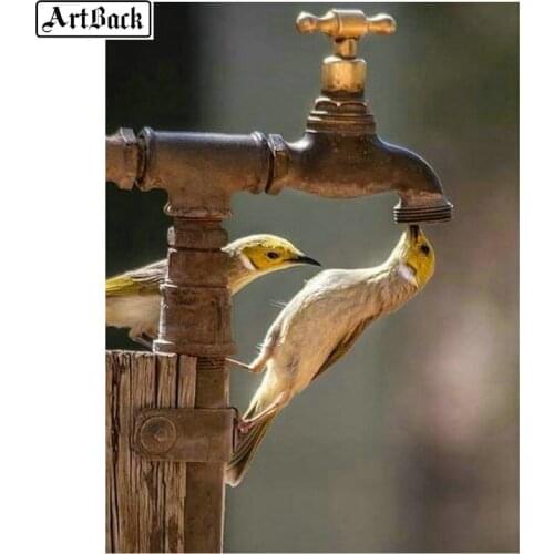 5d diy diamond painting two yellow parrot full square / round drill bird 3d diamond embroidery art crystal mosaic handicraft