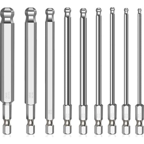 9pcs Ball End Hex Screwdriver Bits Set Metric Allen Hex Bit 100mm Long Magnetic Ball Head Driver Bit