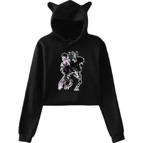 Ajin Demi Human Anime Cat Ear Hoodies Women Long Sleeve Hooded Crop Sweatshirts Hot Sale Casual Streetwear Clothes