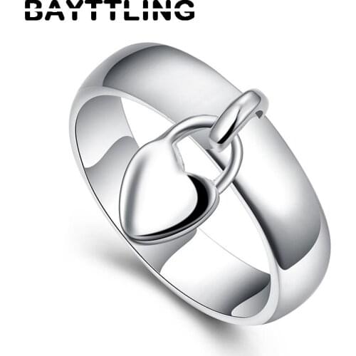 BAYTTLING New 925 Sterling Silver 6/7/8/9/10# Charm Heart Lock Ring For Woman Lady Fashion Engagement Jewelry Gift