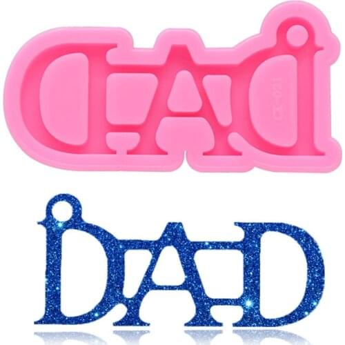 Shiny Mirror DAD Letter Keychain Mold Epoxy Resin Silicone Mold Craft DIY Necklace Charm Making Jewelry Pendant Clay Mold