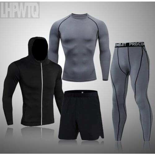 Brand Mens Running Training Sportswear Set Gym Fitness Compression Suit Jogging Tight Sports Wear Clothes 4XL Oversized Male