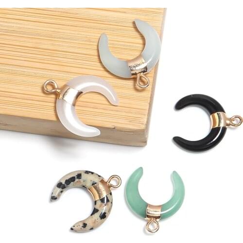 2pcs Green Aventurine Natural Stone Beads Horn C Shape Moon Stone Pendant For Jewelry Making Accessories DIY Necklace Earrings