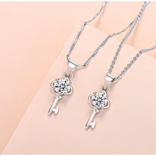 2021 key necklace female Korean temperament student personality zircon pendant with cross chain melon seed chain couple gift