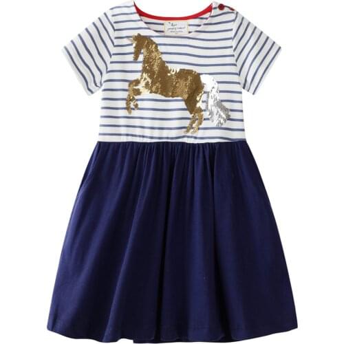 Dress Girl Summer 2019 Striped Horse Design Cotton Kids Dresses first communion Dresses for Girls Clothes Size 6 Years Vestido 2
