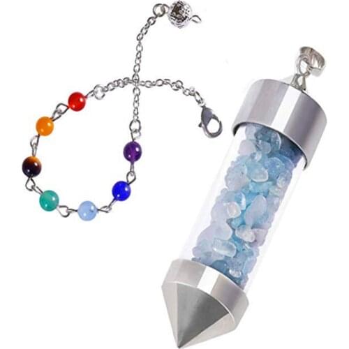 FYJS Unique Silver Plated Wish Bottle Aquamarines Crystal Pendant Healing Chakra Chain Jewelry