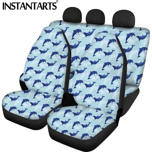 INSTANTARTS Dolphin Wave Print Slip-Resistant Front/Back Vehicle Seat Protector Heavy-Duty Car Interior Seat Covers Set of 5
