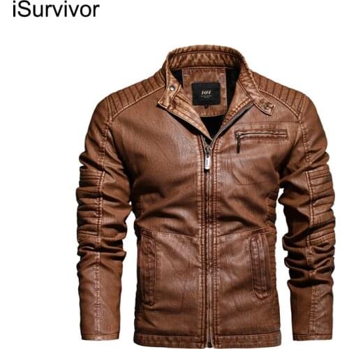 ISurvivor 2021 New Fashion Mens Leather Clothing Fashion Mens Leather Jacket Autumn And Winter Plus Velvet Washed Mens Jacket