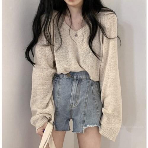 Cardigan Casual Women Knitted Thin Sweater Loose Girls Sweet Solid Pullover Chic Sweaters Pull Femme Top Clothing Korean Fashion