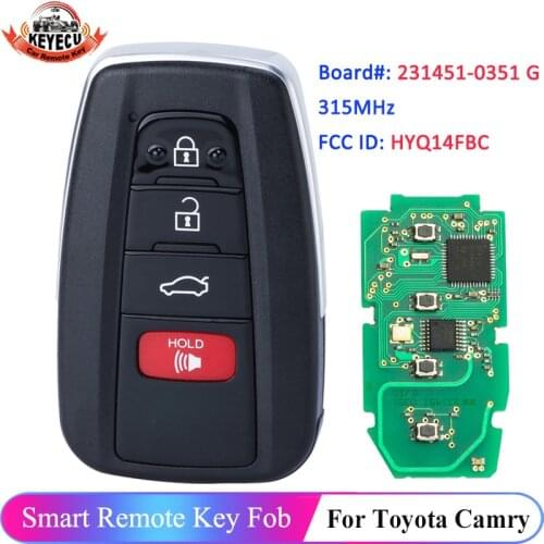 KEYECU 4 Button HYQ14FBC 231451-0351 G Remote Key Keyless 315MHz Fob for Toyota Camry 2018 2019 2020 89904-06220 89904-06240