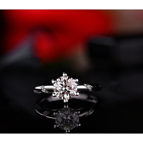 Solid 18K White Gold Elegant Jewelry Au750 1Ct 6.5mm Round Cut Moissanites Ring Engagment Solarite Ring For Women