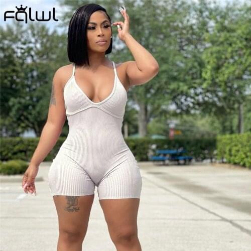 FQLWL Streetwear Bodycon Romper Cami Strap Casual Rompers Playsuits Backless Sleeveless Outfits White Jumpsuit Women Summer 2021