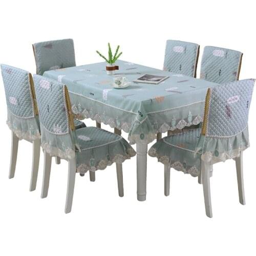 7PCS/Set Tablecloths Chair Cover For Dinning Lace Table Cover Chair Set Europe Home Banquet Decor Rectangle Tablecloth