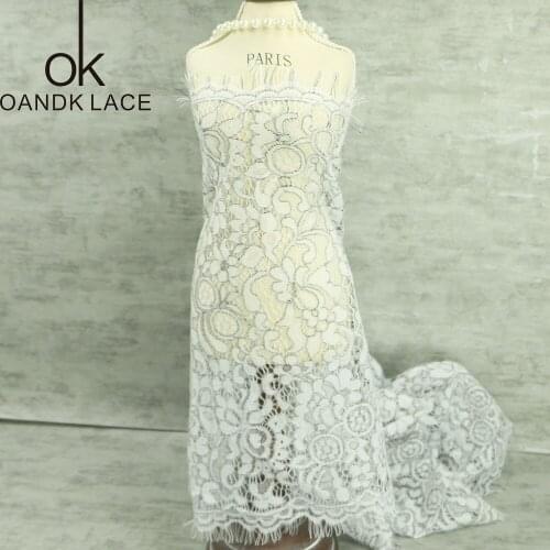 41.5 cm wide Eyelash Lace Fabric DIY Decorative High Quality Soft Off Nylon Eyelash Lace Trim Wedding Dress Fabric