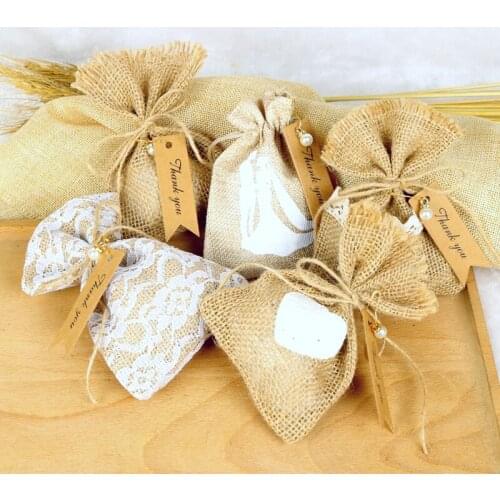 20pcs Burlap Jute Candy Bag With Thank You Tag Chocolate Bags Baby Shower Birthday Party Wedding Favors And Gifts