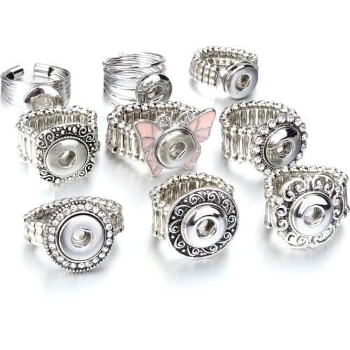 New Crystal Snap Button Ring 12mm Snap Buttons Jewelry Elastic Adjustable 12mm Mini Snap Rings for Women Gift