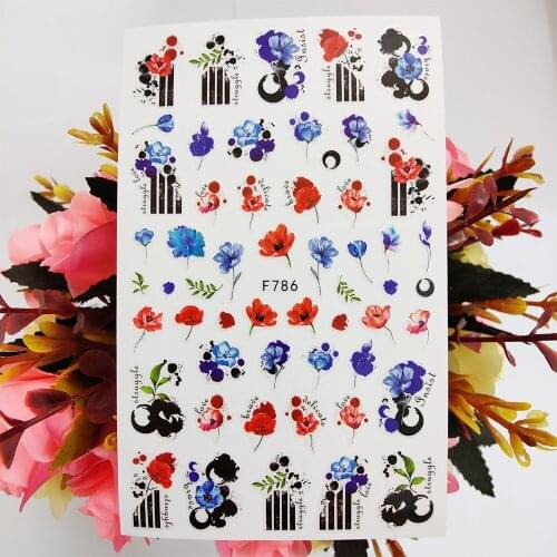New 3D Stickers for Nails Blue Red Watercolor Flowers Nail Art Decorations Sliders Self Adhesive Design Manicure Accessories
