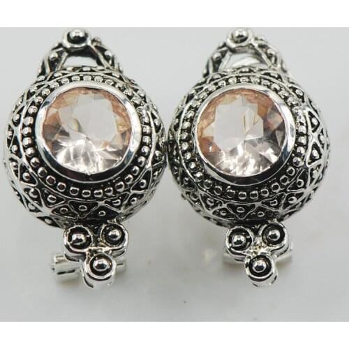 New Morganite Woman 925 Sterling Silver Crystal Earrings TE519