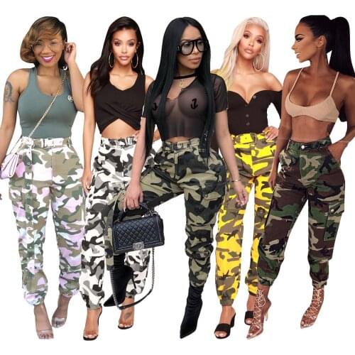 Echoine Autumn women Casual cotton With belt sweatpants trousers mid waist camouflage print Little feet sweat pants streetwea