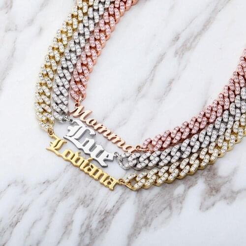 JINAO Custom Name Pendant Choker Necklace Stainless Steel 26 Different Style Custom Letter Pendant Iced Out Necklace