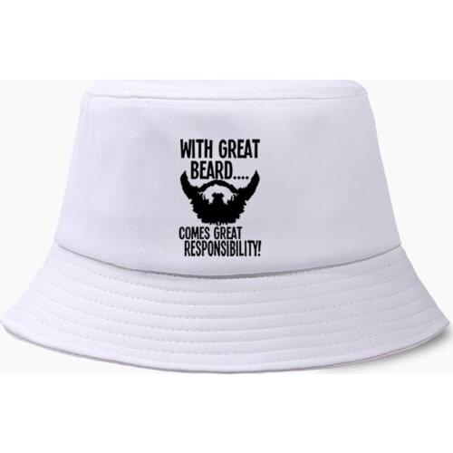 With Great Beard Comes Great Responsibility Bucket Hat Hip Hop Fisherman Panama Cap Print Cotton Outdoor Summer Casual Sunhat