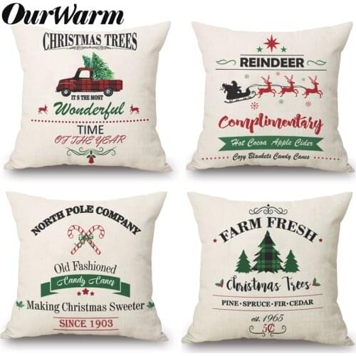 OurWarm Christmas Throw Pillow Covers 18x18 inch Fall Decorations Winter Holiday Rustic Farmhouse Cushion Case for Sofa Couch