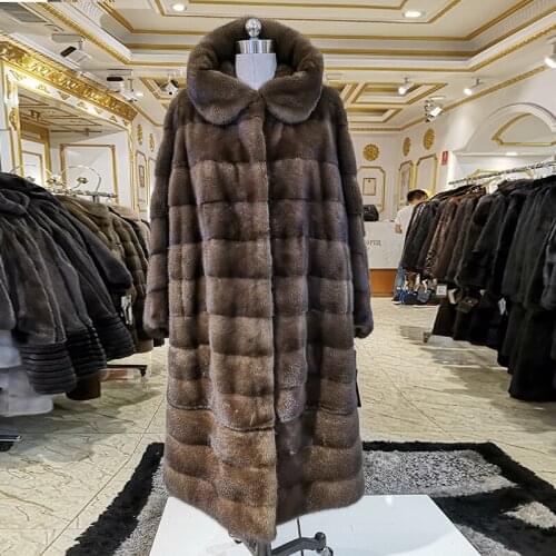 2020 brown fur coat with cap mink fur coat loose real fur coat large size fur coats for women fashion winter jacket 9013M110