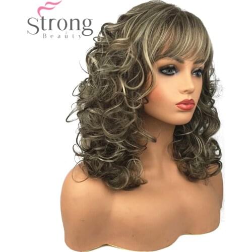 StrongBeauty Womens Synthetic Wigs Long Curly Hair Beige Blonde Mix Capless Natural Wigs