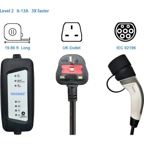 YKS-ESNES EVSE Portable EV Charger IEC62196 13A UK 3 Pins Plug 5M Type2