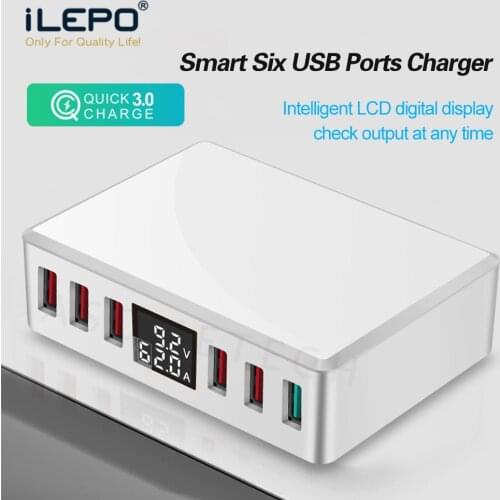6 Ports USB Charger QC3.0 Fast Charging Smart LCD Display Multi-Port Travel Charger Station For iPhone 12 Max Pro Huawei Samsung